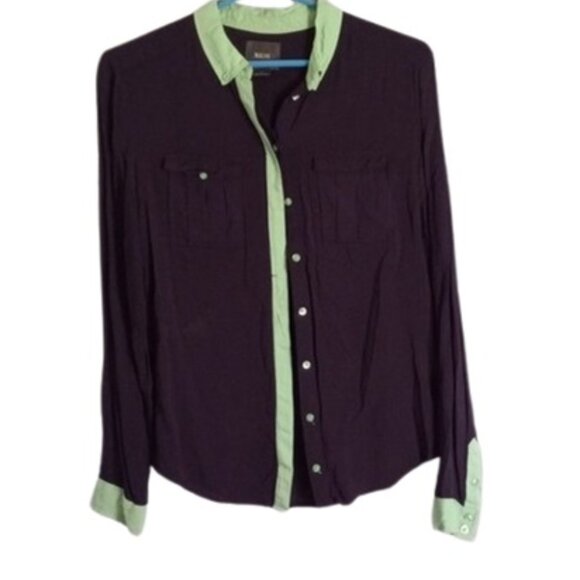 Anthropologie Tops - Maeve 0 S Long Sleeve Button Front Blouse Sheer Blue Anthropologie Green